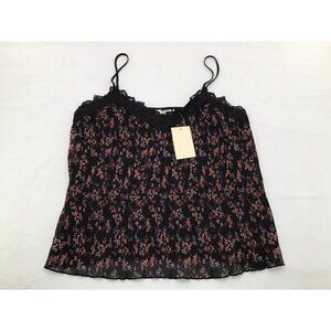 Everleigh Womens Medium Camisole Cami Top Black Floral Spaghetti Strap Lace